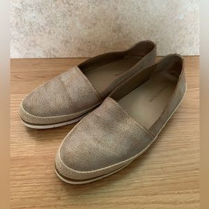 Donald Pliner Women's Size 9 Palm Tan Gold Loafers Slip On Espadrille Shoes